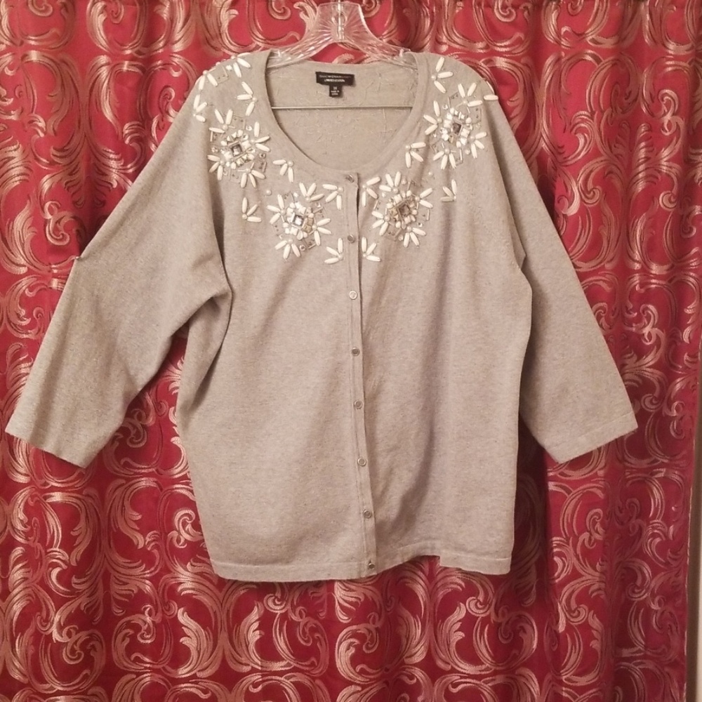 Issac Mizrahi Live grey embellished sweater